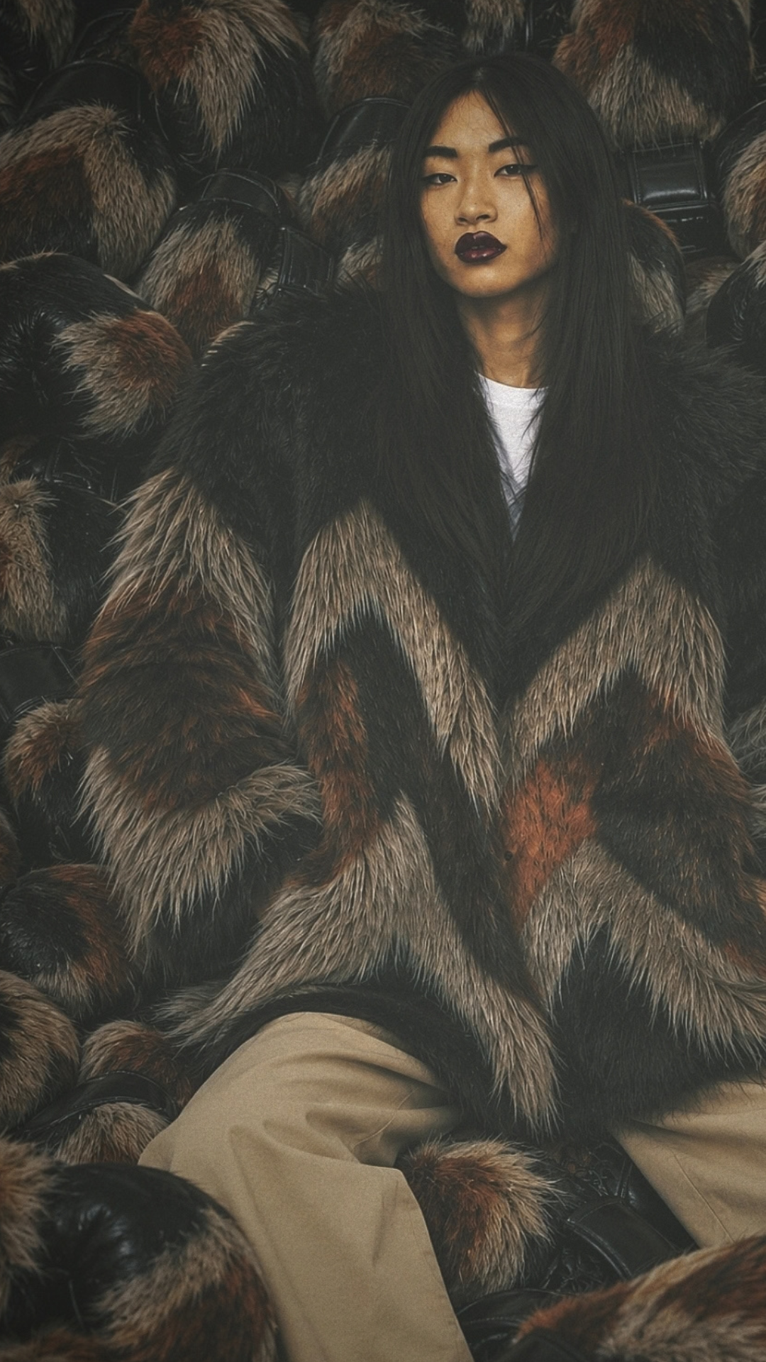 Campaign image — 70s Glam — Chevron Faux Fur Jacket