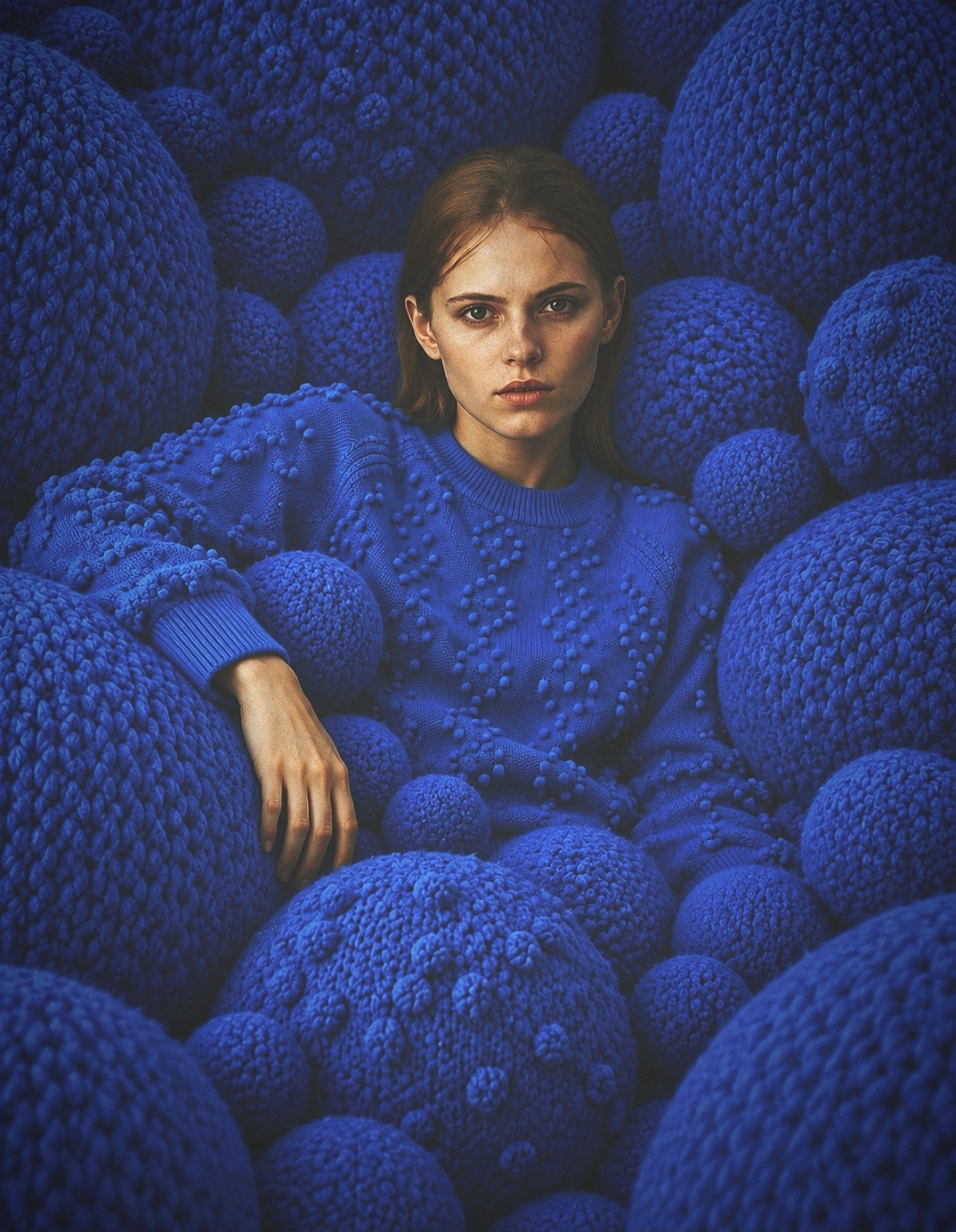 Campaign image — Electric Blue Popcorn Knit Pullover — OBJECT